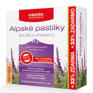 CEMIO Alpské pastilky šalvia a vitamín C 30 + 10 tabliet